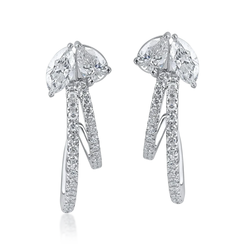 Cercei din aur alb cu diamante marquise, pear si rotunde microsetting de 1.9ct - imagine 2