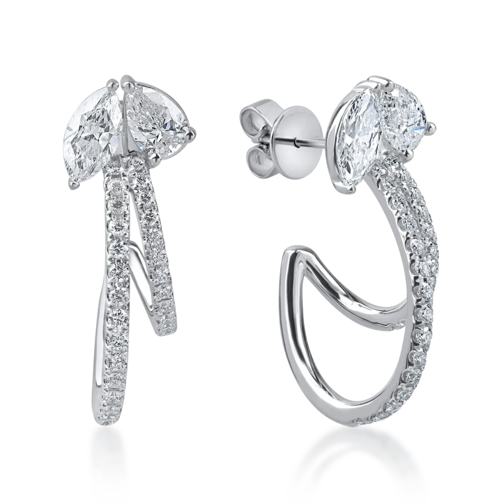 Cercei din aur alb cu diamante marquise, pear si rotunde microsetting de 1.9ct