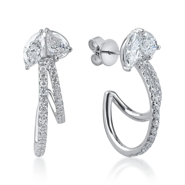 Cercei din aur alb cu diamante marquise, pear si rotunde microsetting de 1.9ct