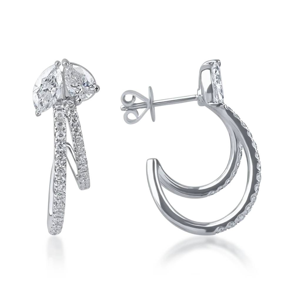 Cercei din aur alb cu diamante marquise, pear si rotunde microsetting de 1.9ct - imagine 3
