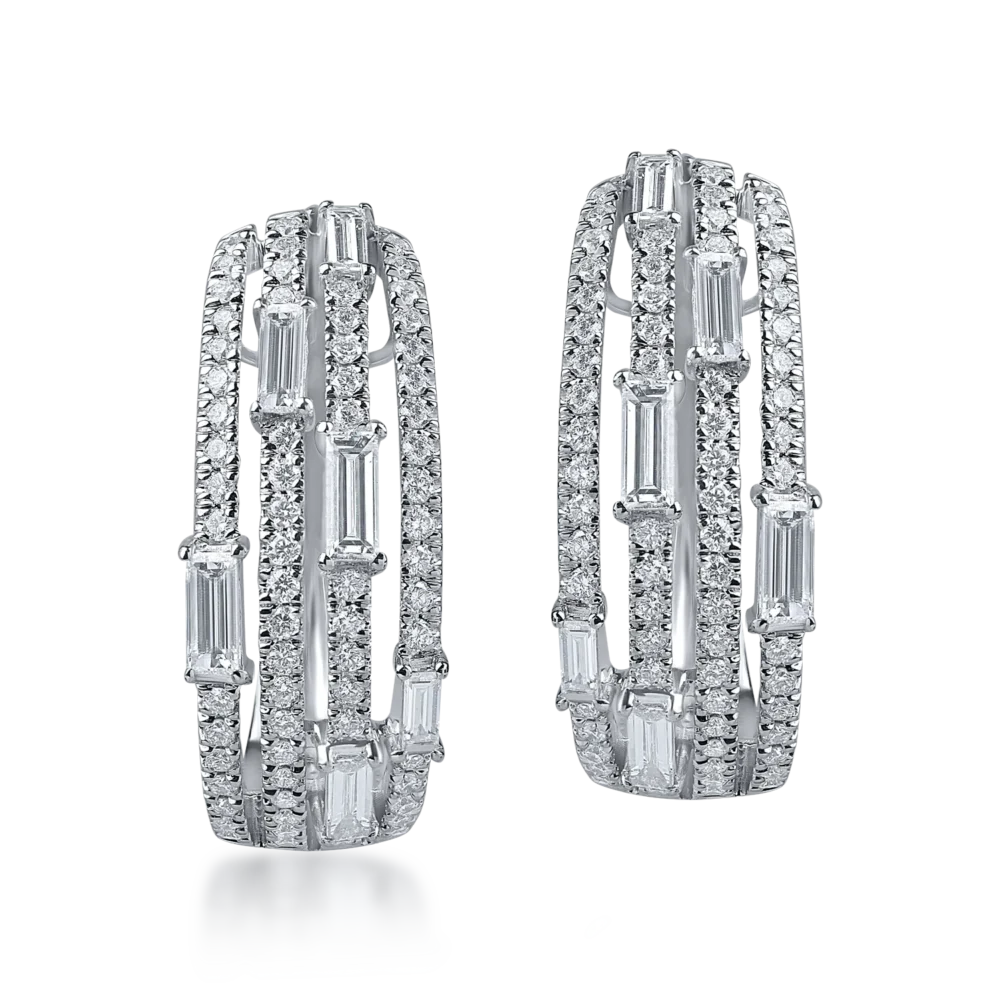 Cercei din aur alb cu diamante baguette si round microsetting de 2.1ct - imagine 2