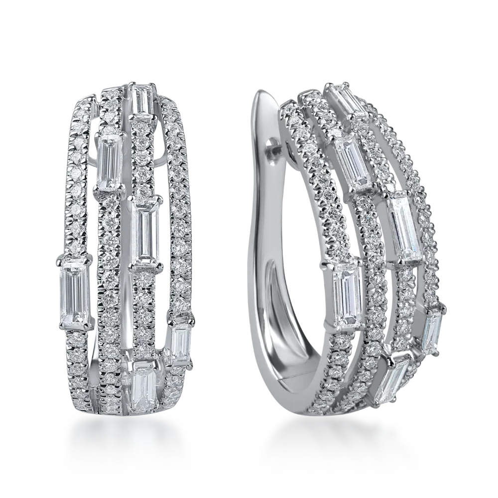 Cercei din aur alb cu diamante baguette si round microsetting de 2.1ct