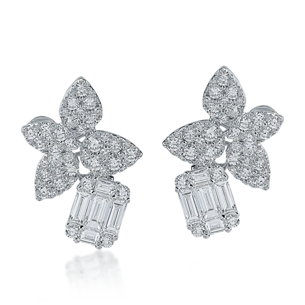 Cercei din aur alb cu diamante baguette si round microsetting de 2.3ct - imagine 2