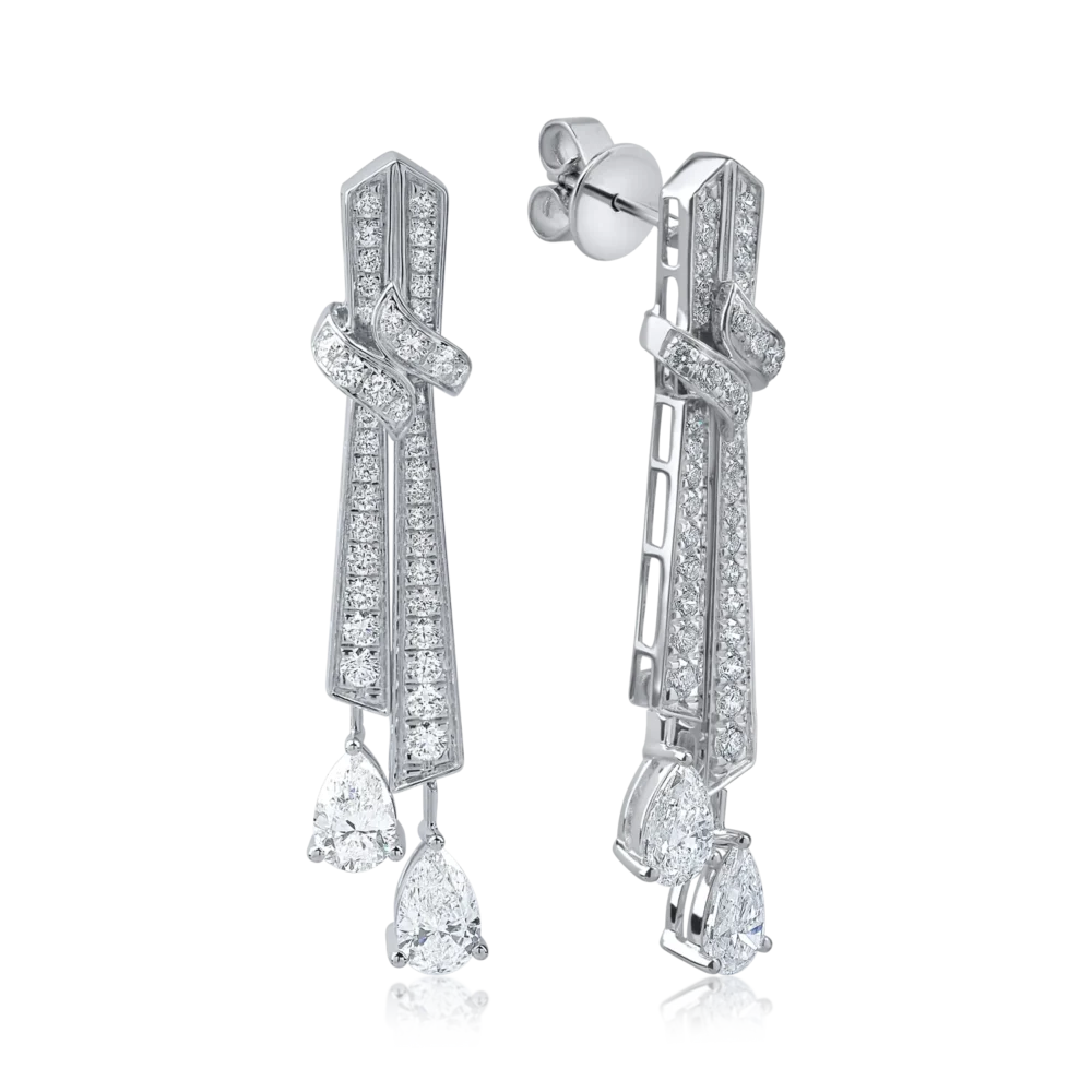 Cercei din aur alb cu diamante pear si round microsetting de 2.4ct