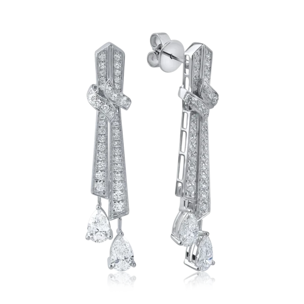 Cercei din aur alb cu diamante pear si round microsetting de 2.4ct