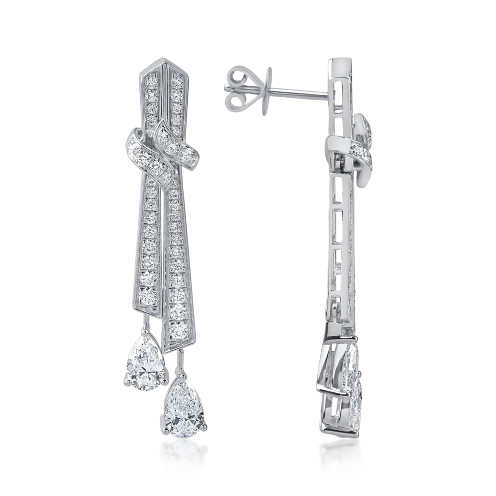 Cercei din aur alb cu diamante pear si round microsetting de 2.4ct - imagine 3