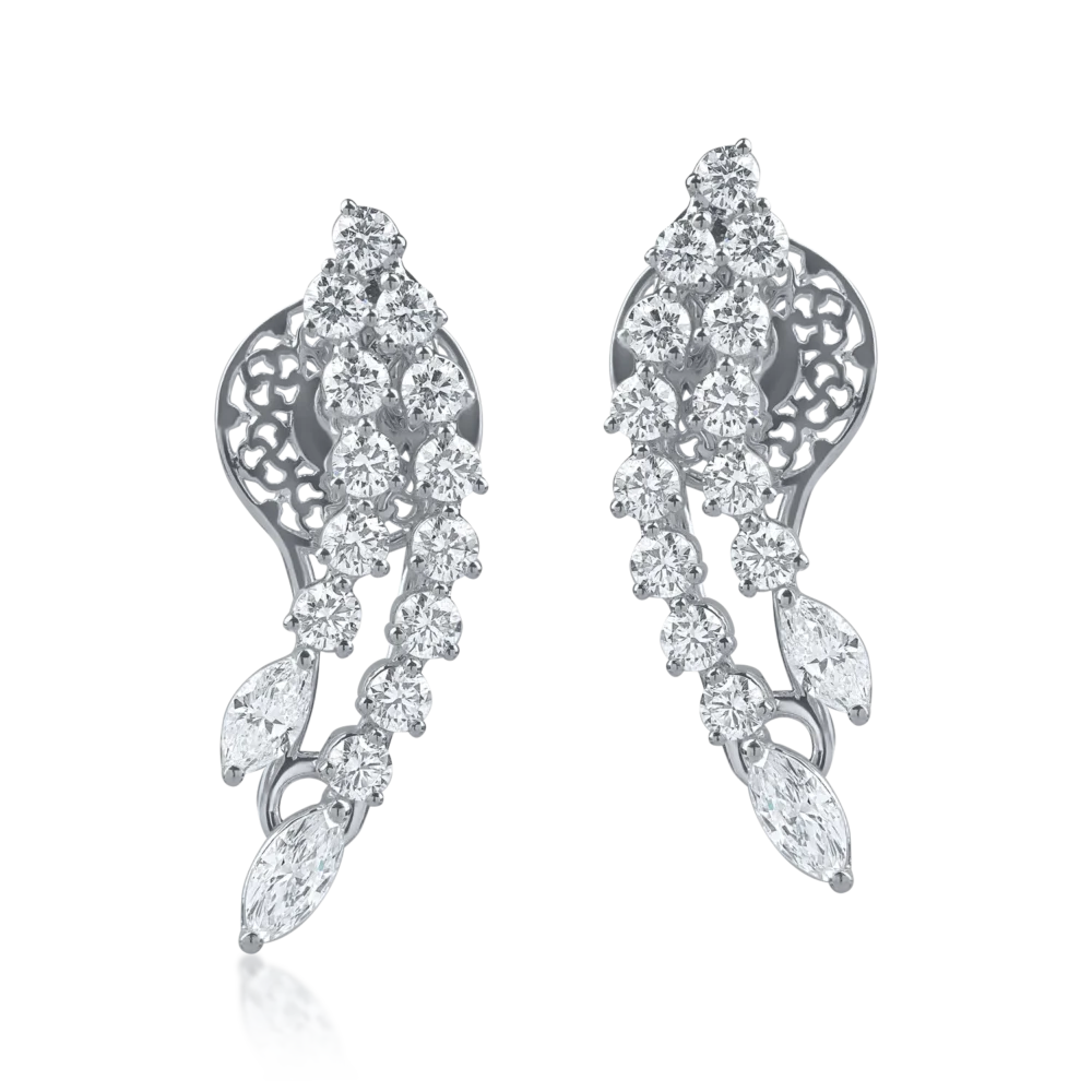 Cercei din aur alb cu diamante marquise si round microsetting de 2ct - imagine 2