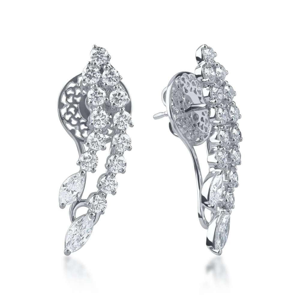 Cercei din aur alb cu diamante marquise si round microsetting de 2ct