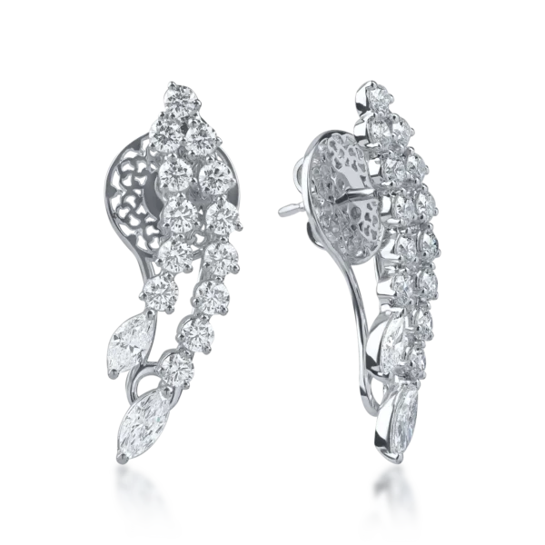 Cercei din aur alb cu diamante marquise si round microsetting de 2ct