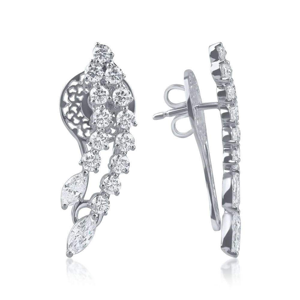 Cercei din aur alb cu diamante marquise si round microsetting de 2ct - imagine 3