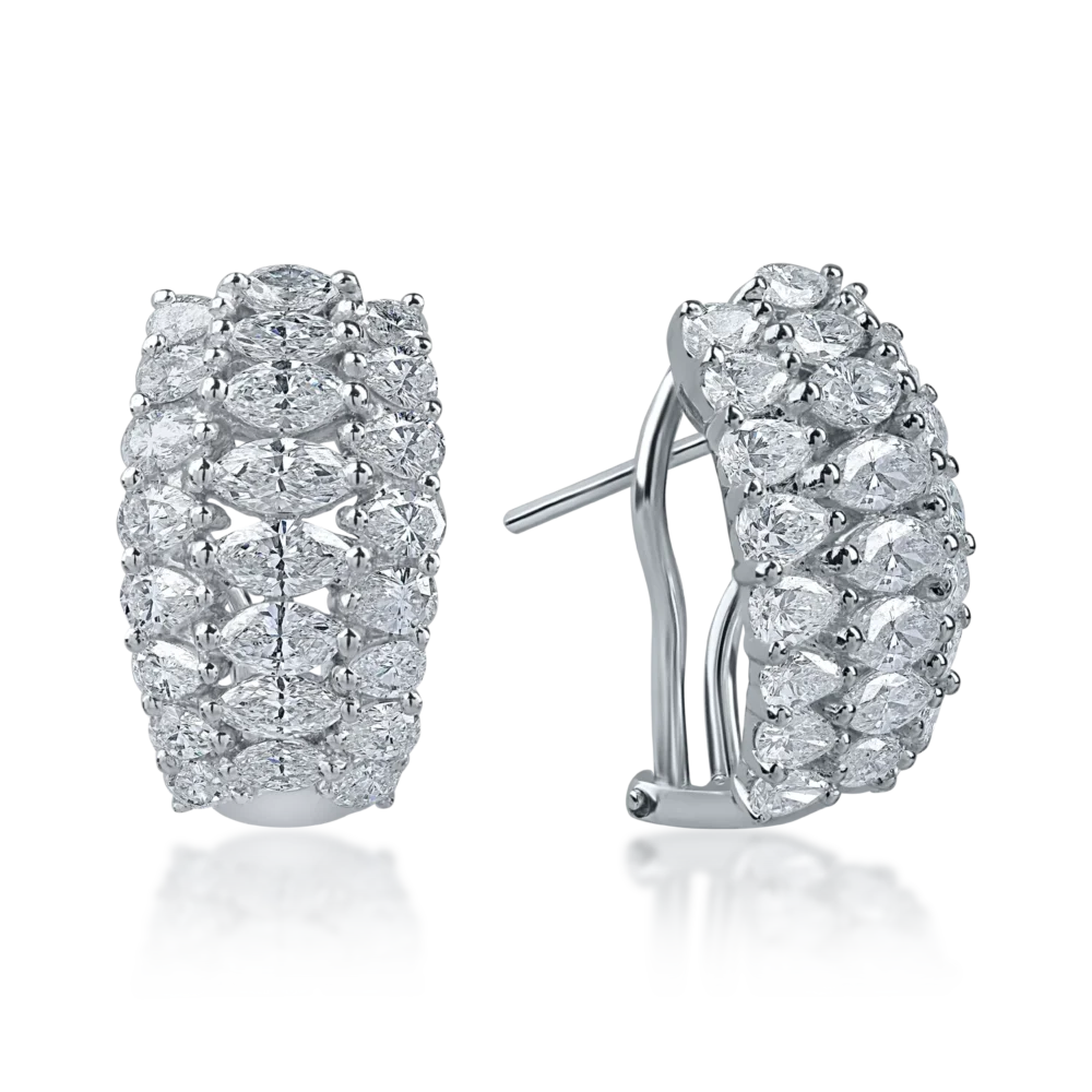 Cercei din aur alb cu diamante marquise si pear microsetting de 3.5ct