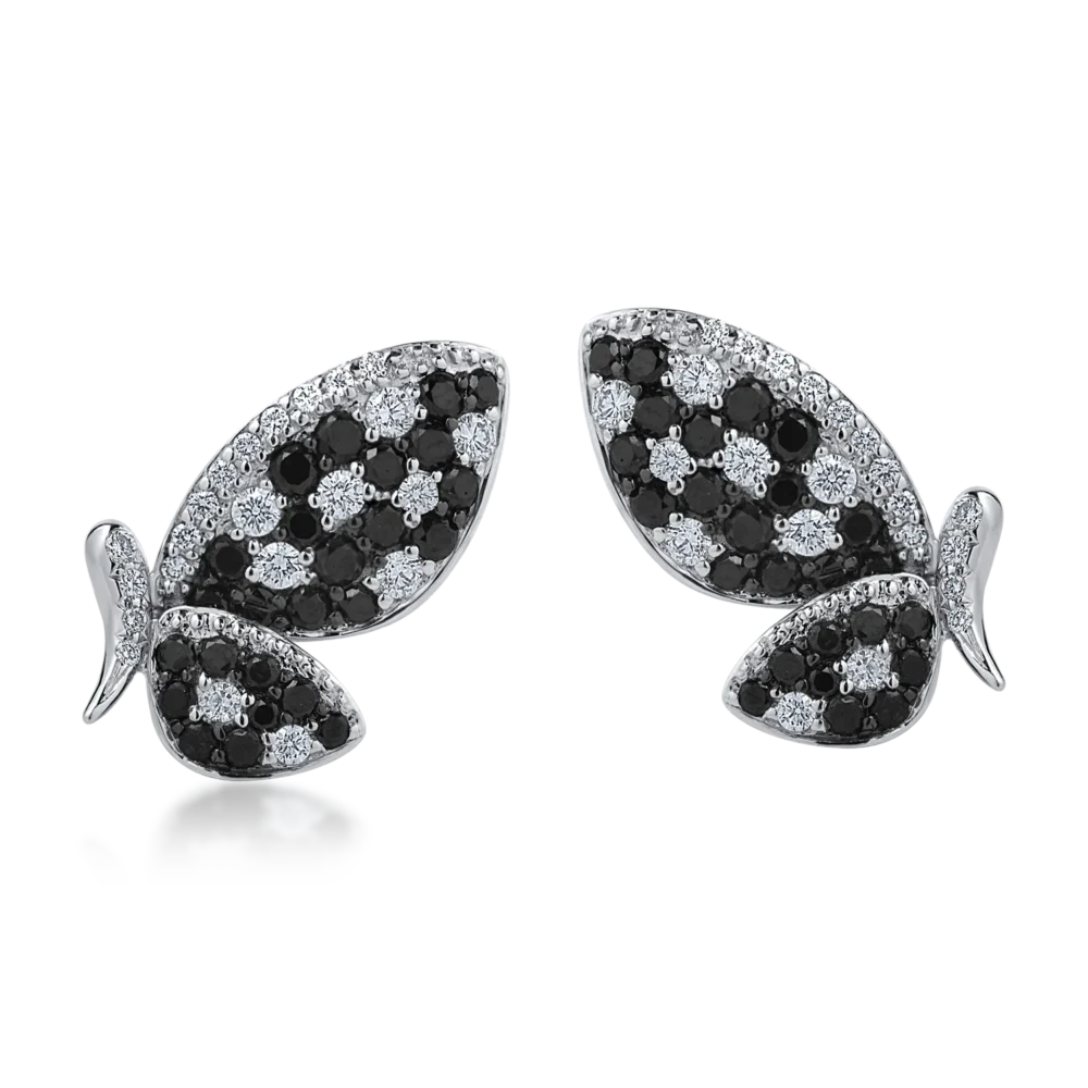 Cercei din aur alb cu diamante negre de 0.68ct si diamante transparente de 0.32ct - imagine 2
