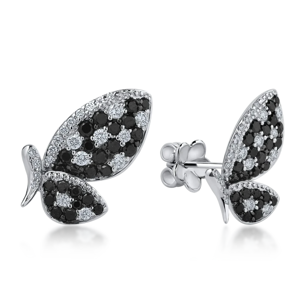 Cercei din aur alb cu diamante negre de 0.68ct si diamante transparente de 0.32ct