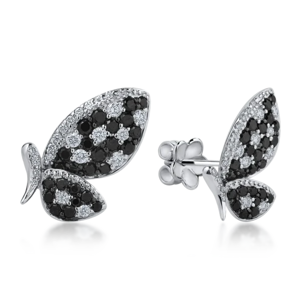 Cercei din aur alb cu diamante negre de 0.68ct si diamante transparente de 0.32ct