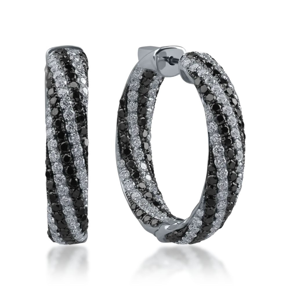 Cercei din aur alb cu diamante negre de 1.84ct si diamante incolore de 1.7ct