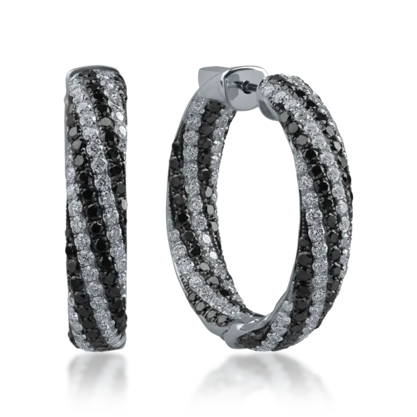 Cercei din aur alb cu diamante negre de 1.84ct si diamante incolore de 1.7ct