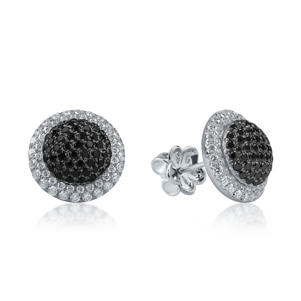 Cercei din aur alb cu diamante negre si incolore de 2.3ct