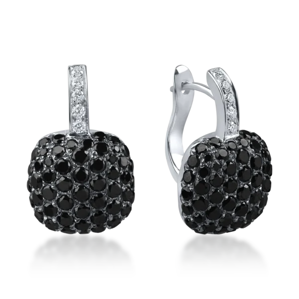 Cercei din aur alb cu diamante negre si incolore de 2.6ct