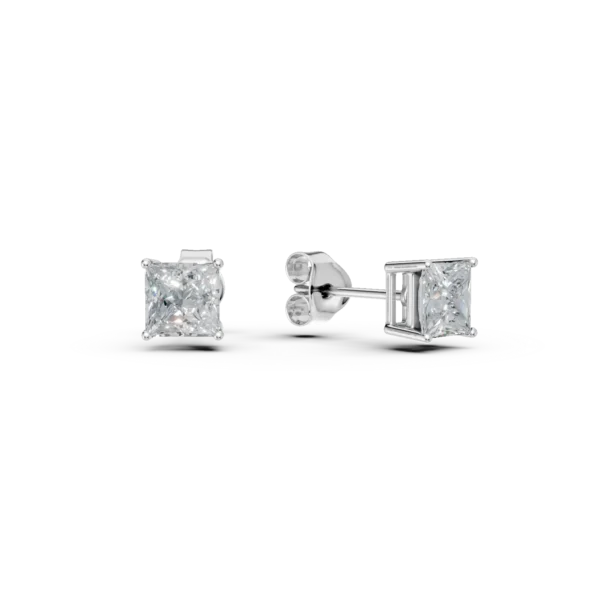 Cercei din aur alb cu diamante solitaire princess de 3ct create in laborator