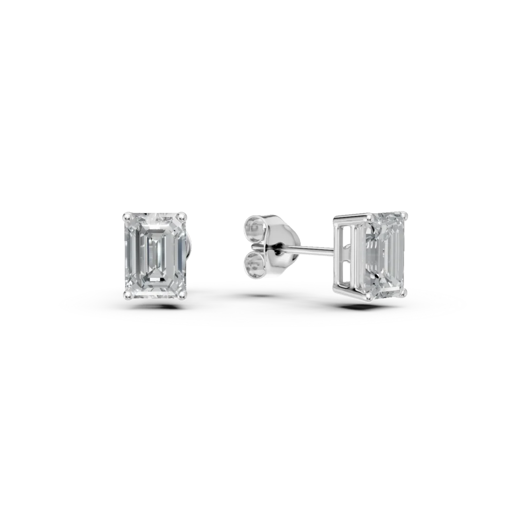 Cercei din aur alb cu diamante solitaire emerald de 3ct create in laborator