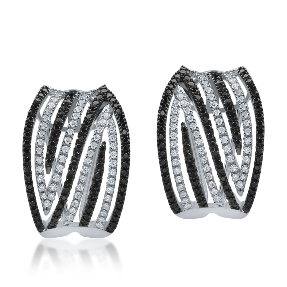Cercei din aur alb cu diamante transparente de 0.38ct si diamante negre de 0.47ct - imagine 2