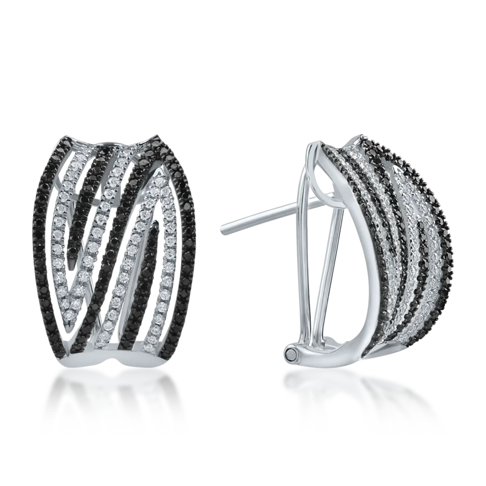 Cercei din aur alb cu diamante transparente de 0.38ct si diamante negre de 0.47ct