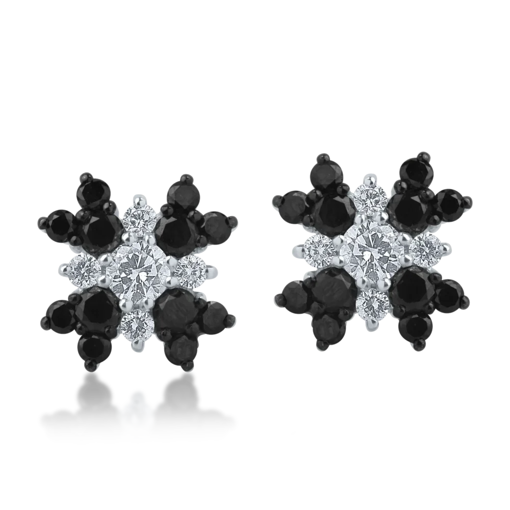 Cercei din aur alb cu diamante transparente de 0.55ct si diamante negre de 1.12ct - imagine 2