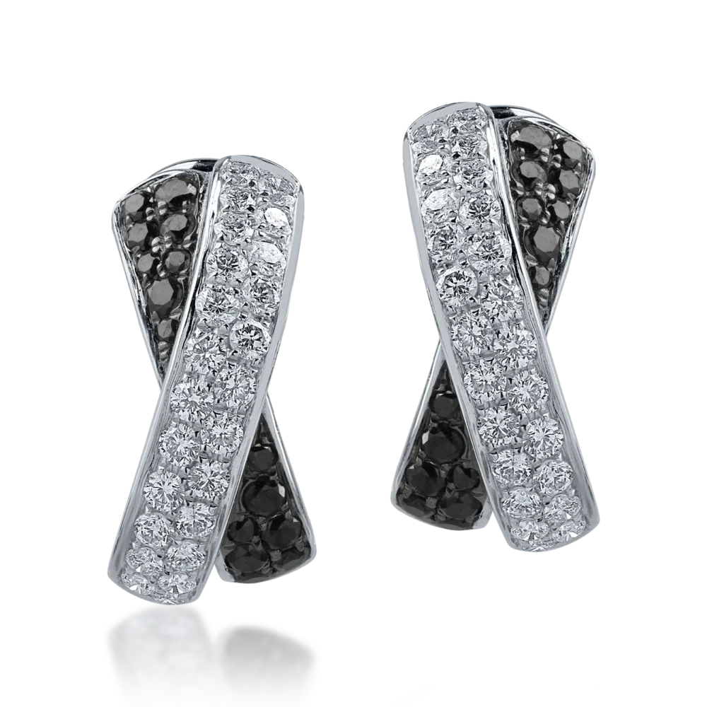Cercei din aur alb cu diamante transparente de 0.78ct si diamante negre de 0.41ct - imagine 2