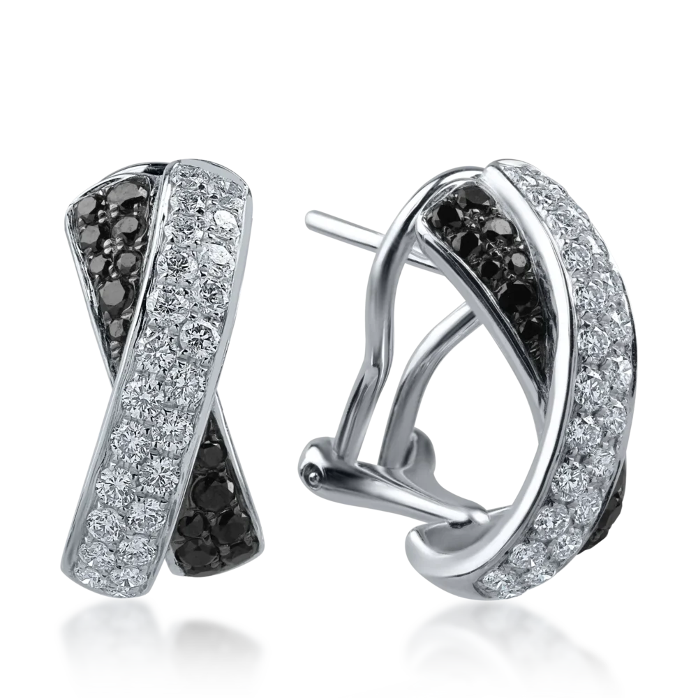 Cercei din aur alb cu diamante transparente de 0.78ct si diamante negre de 0.41ct