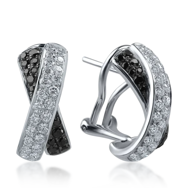 Cercei din aur alb cu diamante transparente de 0.78ct si diamante negre de 0.41ct