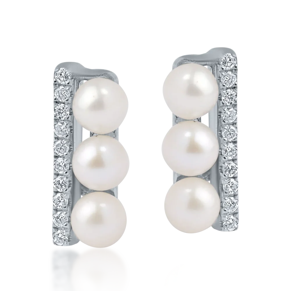 Cercei din aur alb cu perle de cultura de 1.23ct si diamante de 0.06ct - imagine 2