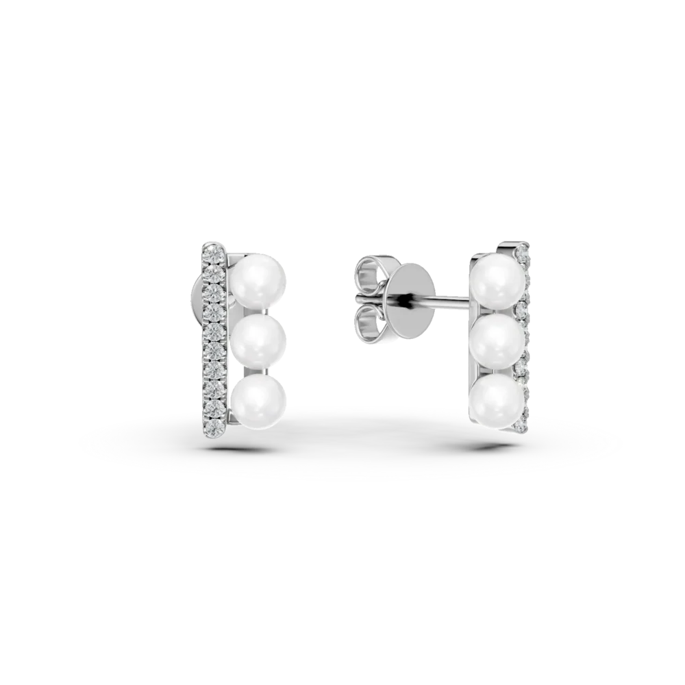 Cercei din aur alb cu perle de cultura de 1.2ct si diamante de 0.05ct