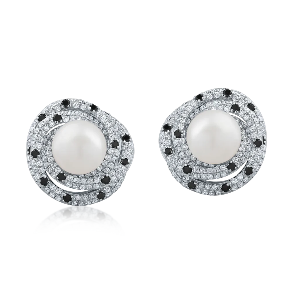 Cercei din aur alb cu perle de cultura de 1.9ct si diamante de 1.1ct - imagine 2