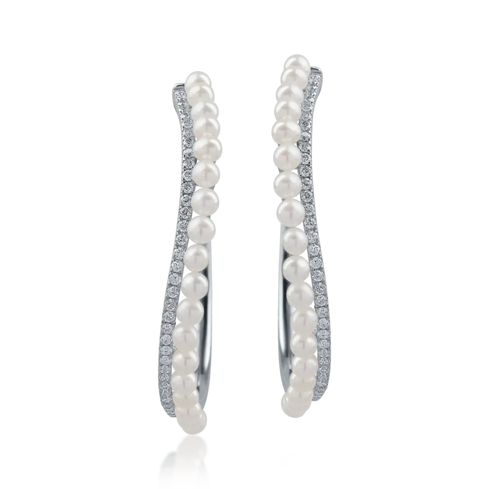 Cercei din aur alb cu perle de cultura de 5.04ct si diamante de 0.5ct - imagine 2