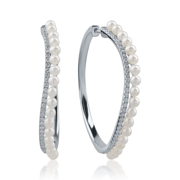 Cercei din aur alb cu perle de cultura de 5.04ct si diamante de 0.5ct