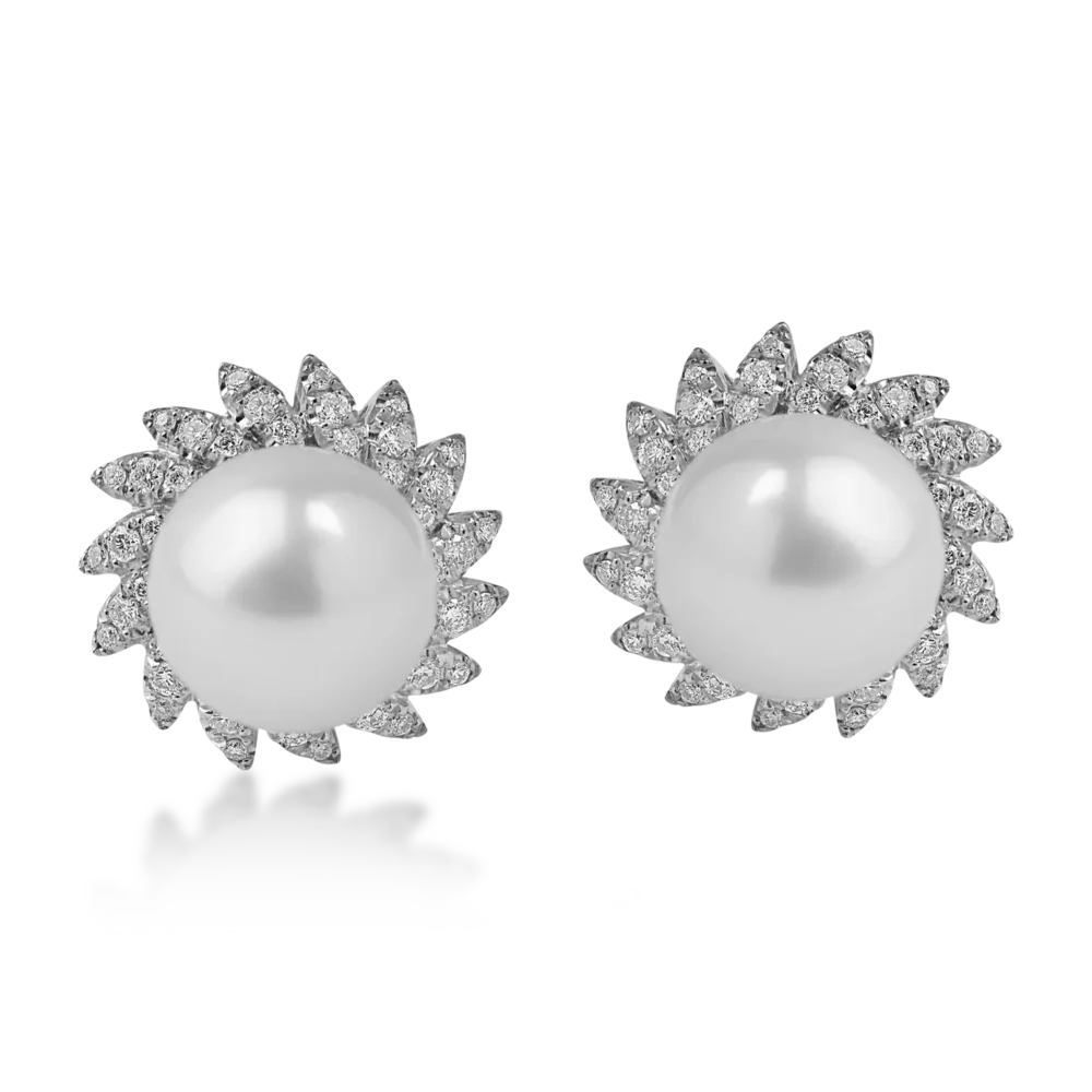 Cercei din aur alb cu perle de cultura de 7.6ct si diamante de 0.3ct - imagine 2