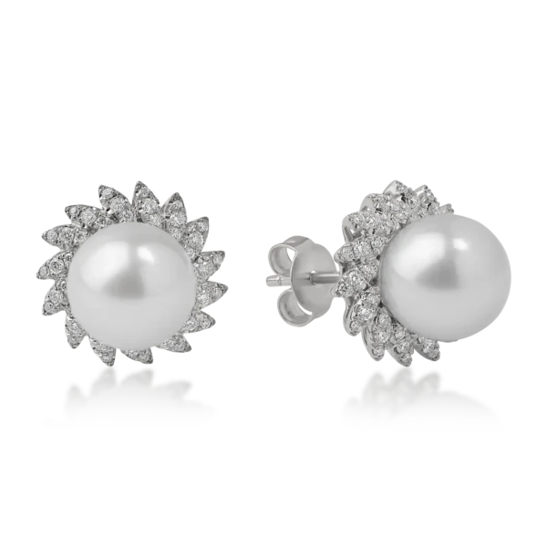 Cercei din aur alb cu perle de cultura de 7.6ct si diamante de 0.3ct