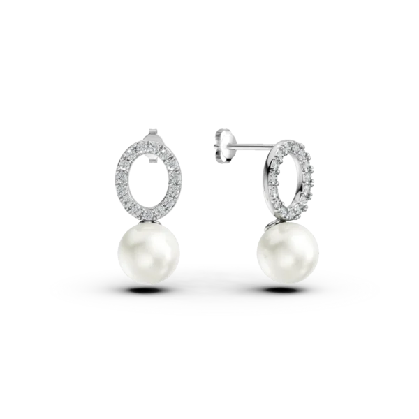 Cercei din aur alb cu perle sintetice si zirconii