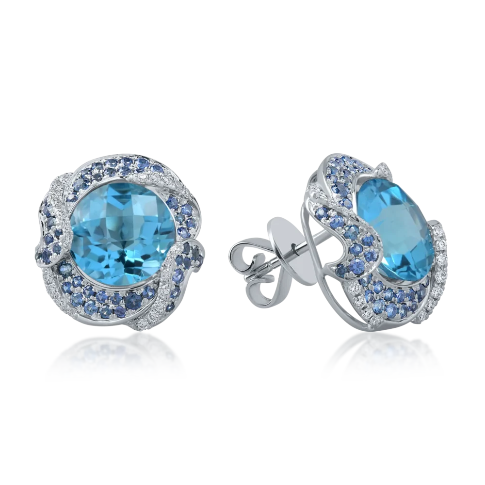 Cercei din aur alb cu pietre pretioase si semipretioase de 8.2ct