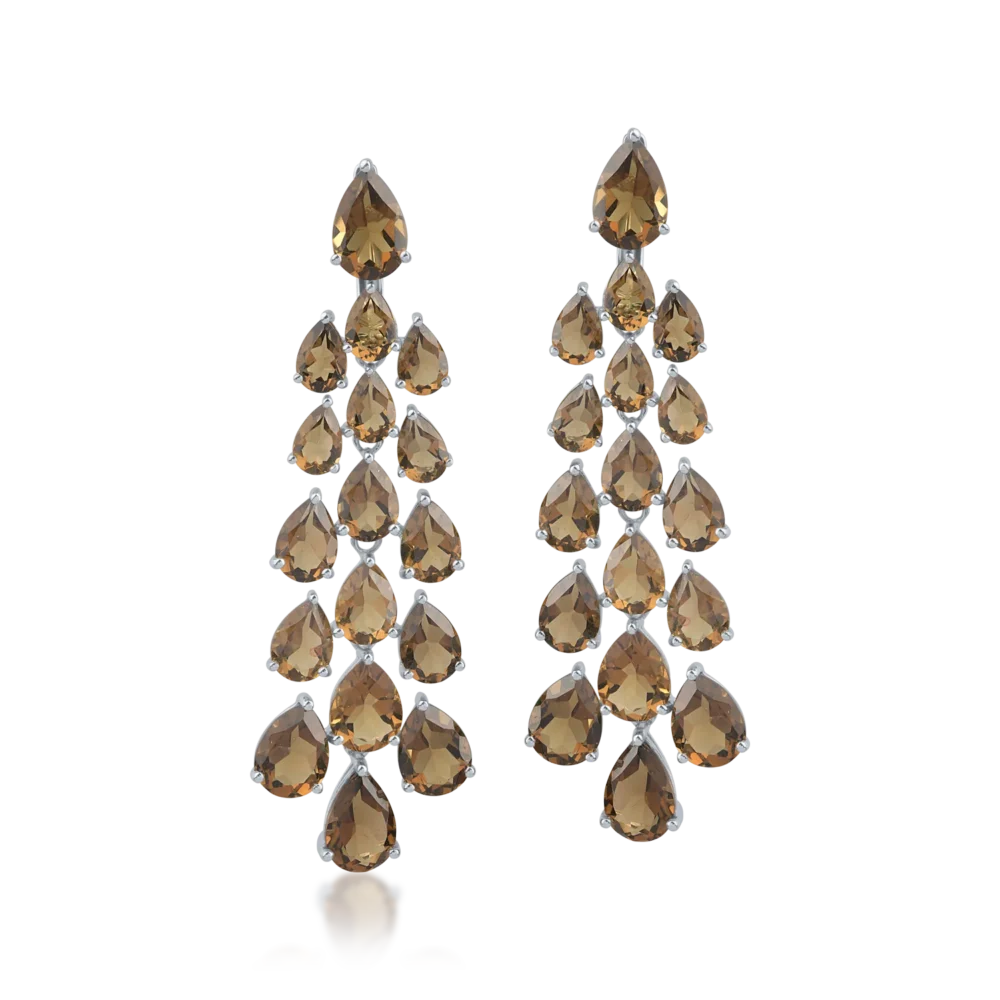 Cercei din aur alb cu quartz coniac pear de 24.04ct - imagine 2