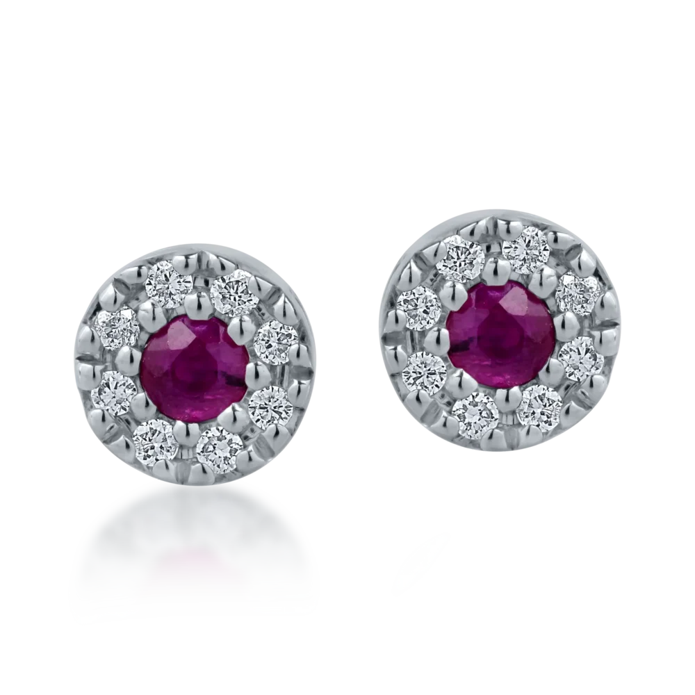 Cercei din aur alb cu rubine de 0.17ct si diamante de 0.08ct - imagine 2