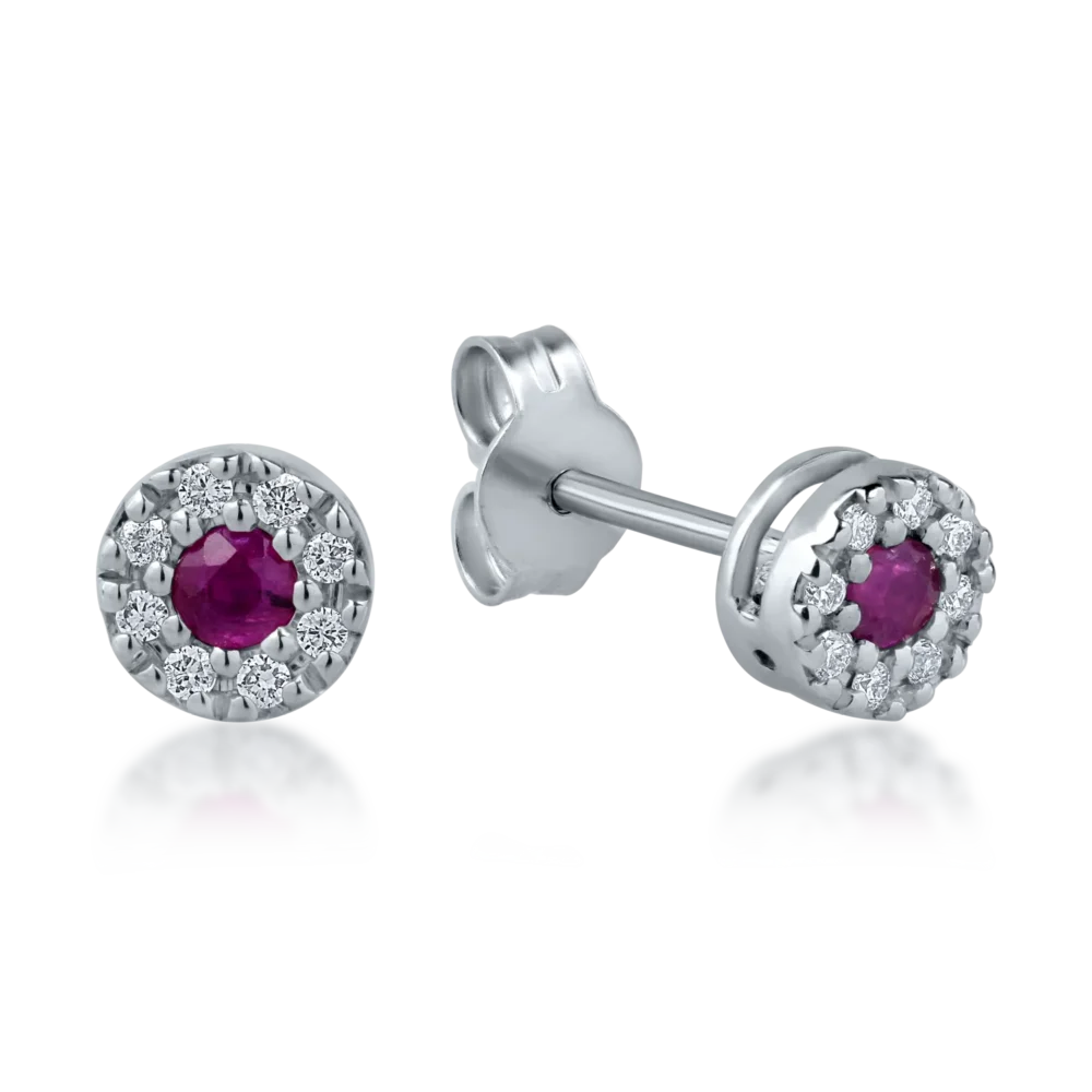 Cercei din aur alb cu rubine de 0.17ct si diamante de 0.08ct