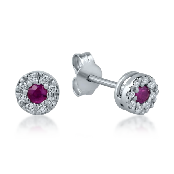 Cercei din aur alb cu rubine de 0.17ct si diamante de 0.08ct