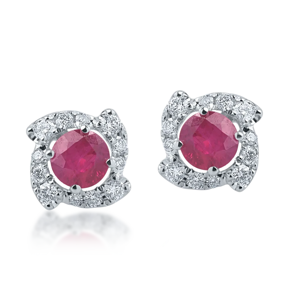 Cercei din aur alb cu rubine de 0.46ct si diamante de 0.17ct - imagine 2