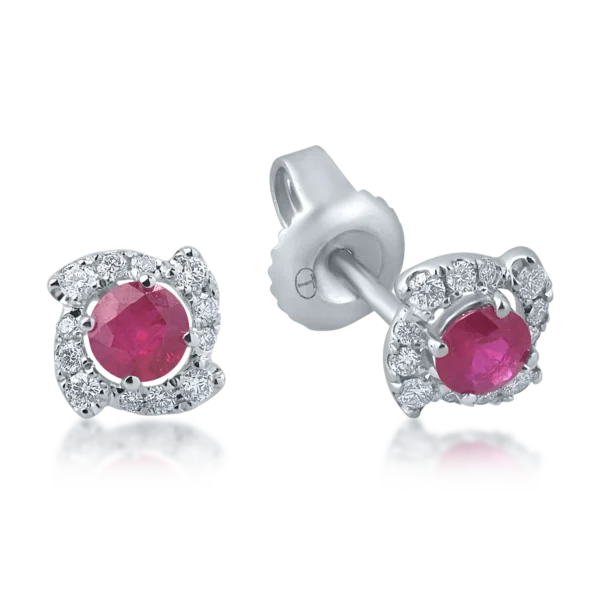 Cercei din aur alb cu rubine de 0.46ct si diamante de 0.17ct