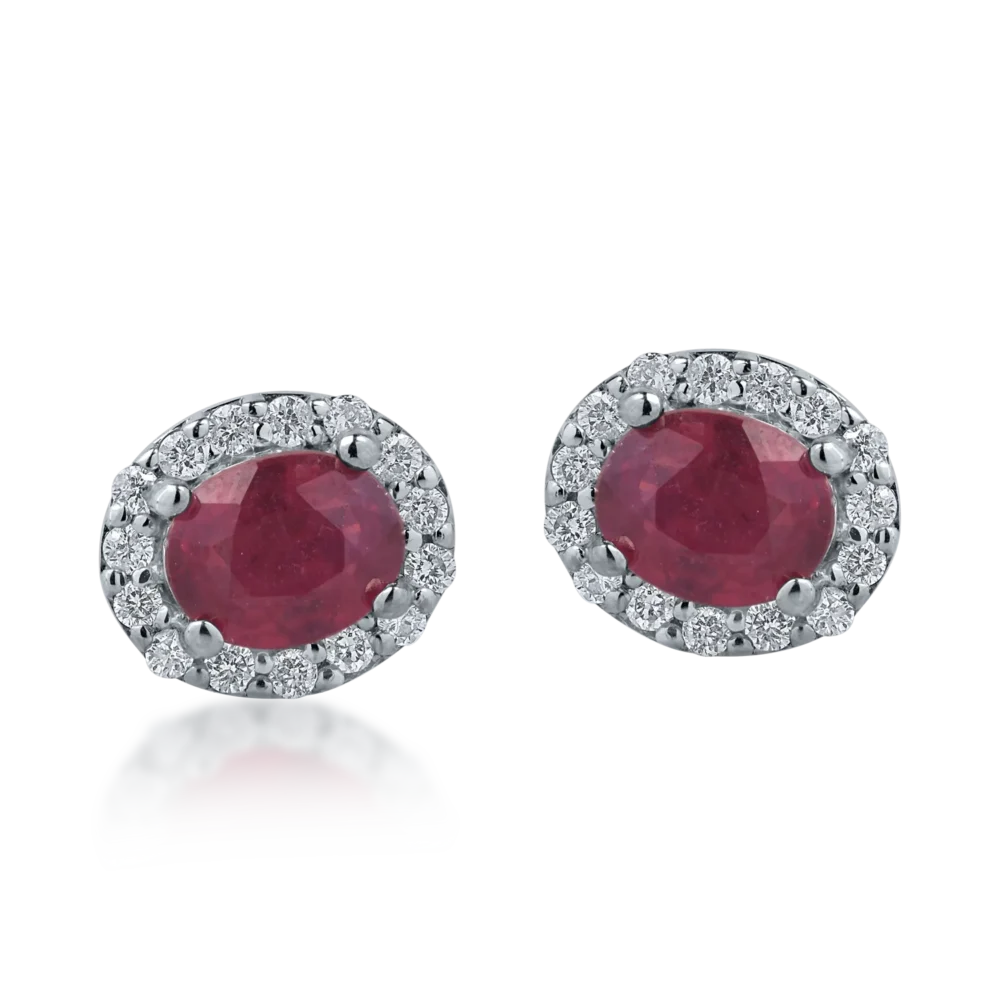 Cercei din aur alb cu rubine ovale de 0.93ct si diamante de 0.15ct - imagine 2