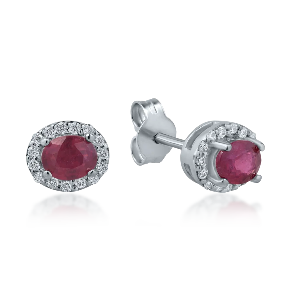 Cercei din aur alb cu rubine ovale de 0.93ct si diamante de 0.15ct