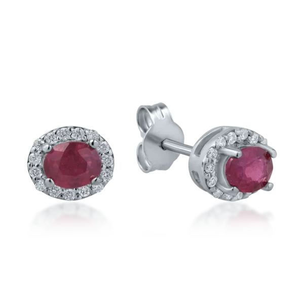 Cercei din aur alb cu rubine ovale de 0.93ct si diamante de 0.15ct
