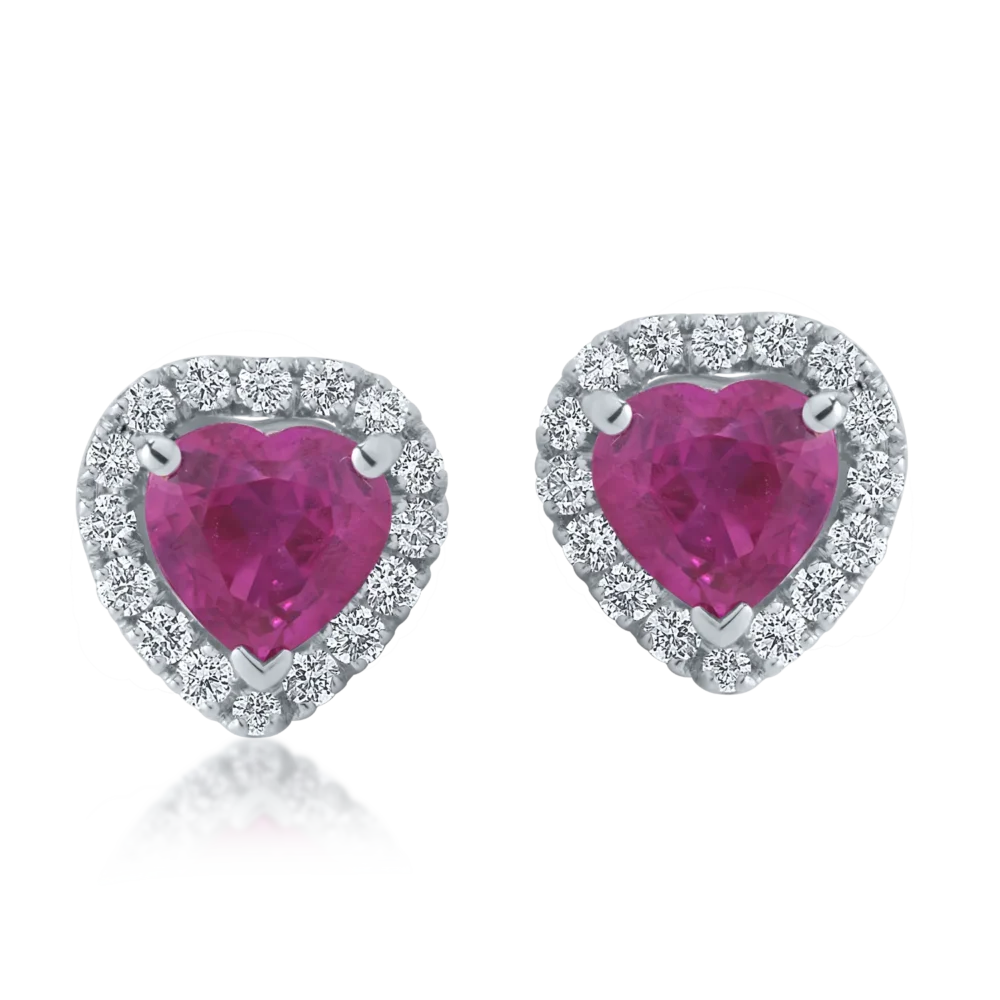 Cercei din aur alb cu rubine heart de 0.99ct si diamante de 0.22ct - imagine 2
