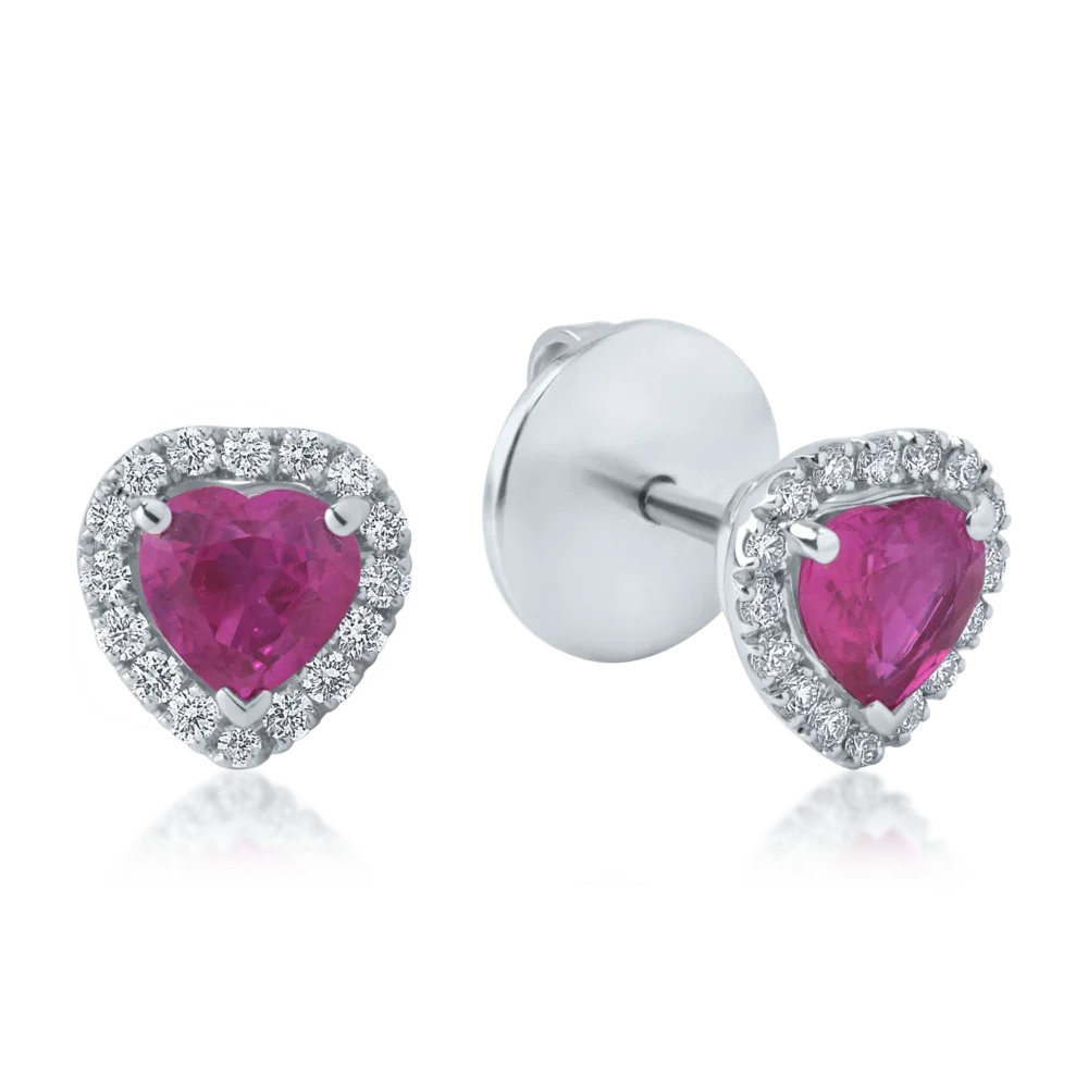 Cercei din aur alb cu rubine heart de 0.99ct si diamante de 0.22ct